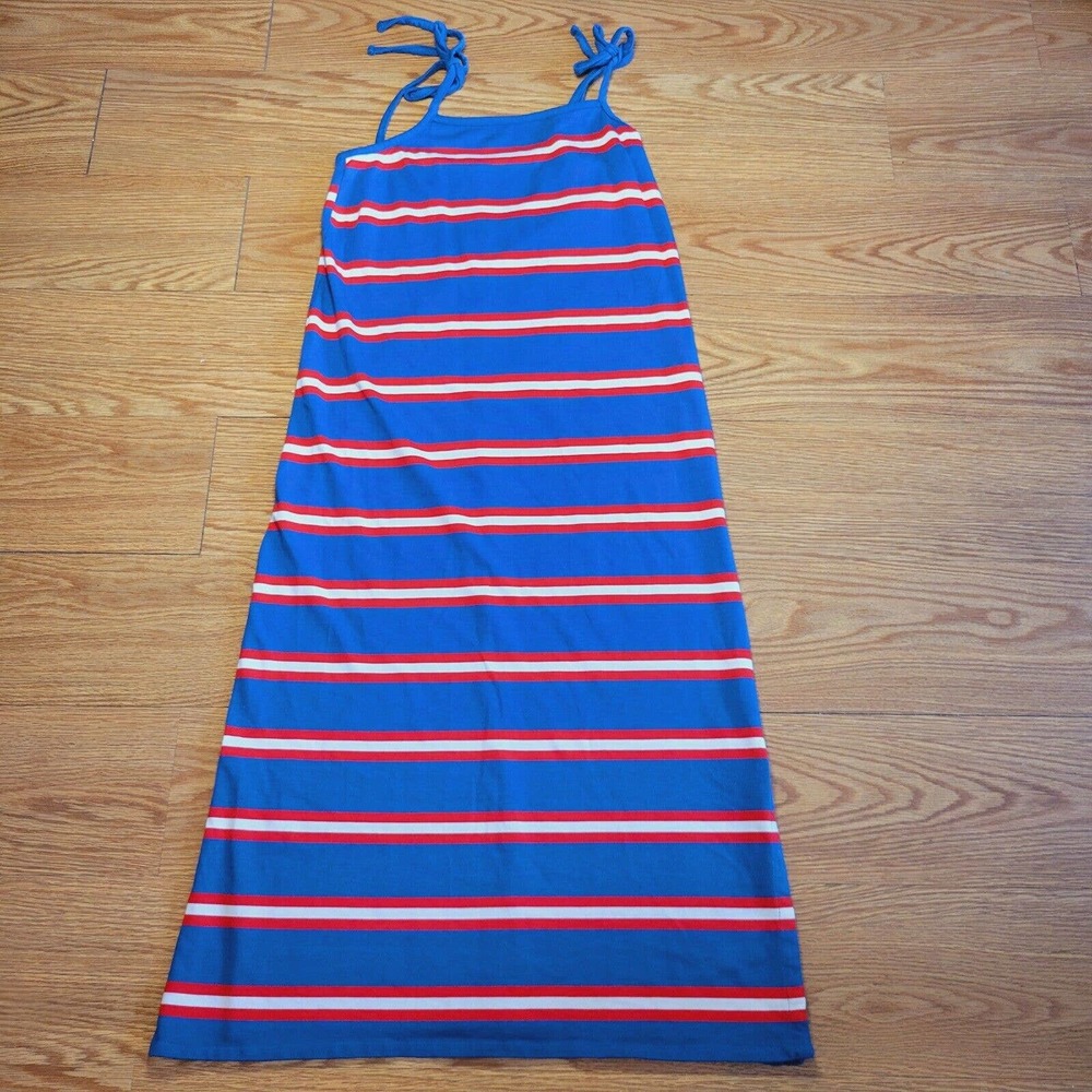 Marine Layer Women's Sadie Dress Blue Red Stripe Knit Tie-Strap Midi Size XS
